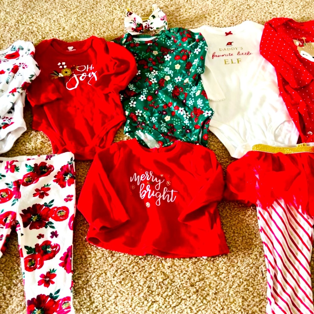 Bundle of Baby Girl 6-9 Month Christmas Sets.